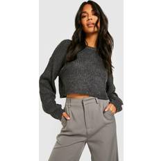 Boohoo Knitted Sweaters Jumpers boohoo Balloon Sleeve Crop Jumper Charcoal