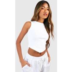 Boohoo Tank Tops boohoo Thick Binding V Hem Rib Vest White