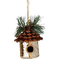 Velvet Decorative Items Shatchi Bird House Gold 10x11cm, 3 Decorations Christmas Tree Ornament