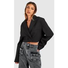 Cropped Blazers boohoo Double Breasted Boxy Crop Blazer Black