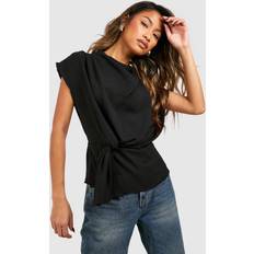 XL Blouses boohoo Hammered Knot Front Cowl Neck Blouse Black