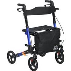 4 Wheel Rollator with Seat and Back, Folding Mobility Walker, Adjustable Height, Dual Brakes, Cane Holder, Lightweight Aluminium