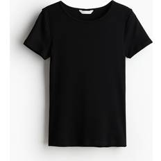 Flare T-shirts H&M Ladies Black Ribbed T-shirt