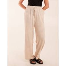 Blue Vanilla Stripe Wide Leg Linen Trousers STONE