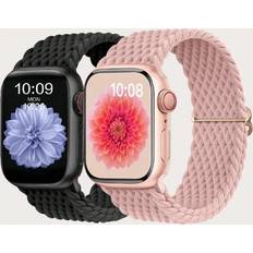 Shein 2 Packs Braided Stretchy Nylon Band Compatible With Apple Watch Ultra 2/Ultra Band 45mm 44mm 42mm With Solo Loop