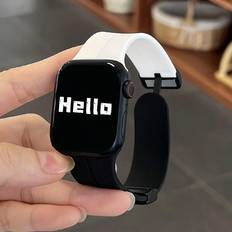 Wearables Shein 1pc Black & White Sports Style Liquid Silicone Magnetic Watch Strap Compatible With Apple Watch