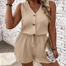 Women Jumpsuits & Overalls Shein Plus Size V-Neck Button Sleeveless Jumpsuit