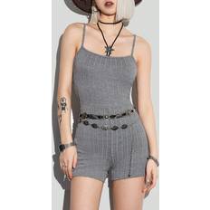 Fabric Jumpsuits & Overalls Shein Spring/Summer Grey Texture Bodycon Romper Jumpsuit With Spaghetti Straps