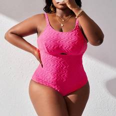 3XL Swimsuits Shein Plus Solid Textured One-Piece Swimsuit