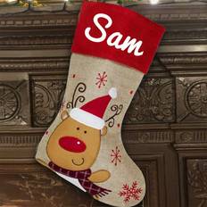 White Stockings East Urban Home Reindeer Personalised Christmas Stocking