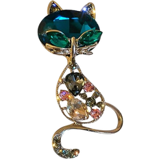 Segolike Cat Brooch Pin - Gold/Multicolour