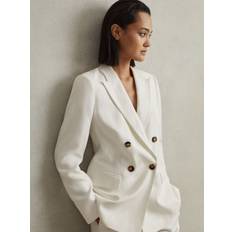 Linen Blazers Reiss Womens White Lori Double-breasted Woven-blend Blazer