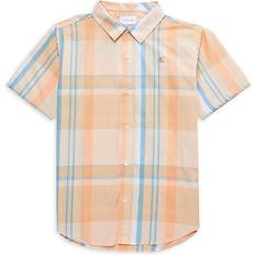 L Shirts Calvin Klein Boy's Checked Shirt Peach Cobbler