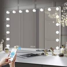 Hollywood Bluetooth Vanity Makeup Mirror with Lights 18 LED Tabletop Wall Metal White