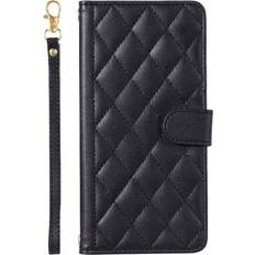 Samsung Galaxy S21+ Wallet Cases GANGXUN Black Phone Case For Samsung Galaxy S21 Plus Card Slots Holder Magnetic Hand Strap Lattice Flip Folio Wallet