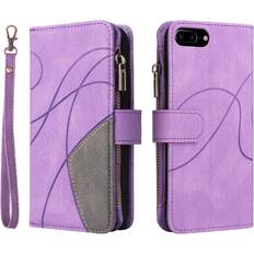 Apple iPhone 7 Plus/8 Plus Wallet Cases GANGXUN Purple Case For IPhone 7 Plus/8 Plus Zipper Wallet Style Kickstand Protective Nine Card Slots With Card Slot Stand Two-color Stitching
