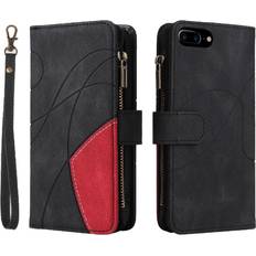 Apple iPhone 7 Plus/8 Plus Wallet Cases GANGXUN Black Case For IPhone 7 Plus/8 Plus Zipper Wallet Style Kickstand Protective Nine Card Slots With Card Slot Stand Two-color Stitching