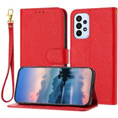 Samsung Galaxy A72 Wallet Cases GANGXUN Red Phone Case For Samsung Galaxy A72 4G/5G PU Lether Litchi Pattern Card Slots Holder Flip Folio Wallet