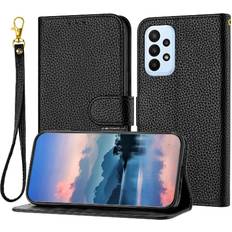 Samsung Galaxy A72 Wallet Cases GANGXUN Black Phone Case For Samsung Galaxy A72 4G/5G PU Lether Litchi Pattern Card Slots Holder Flip Folio Wallet