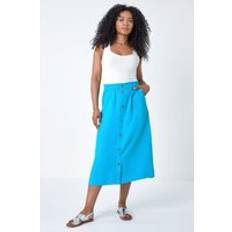 Lino Gonne Roman Petite Linen Blend Button Midi Skirt Turquoise