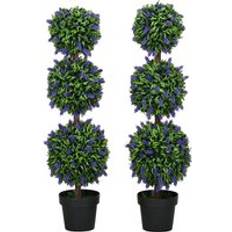 Green Interior Details Homcom Set of 2 Decorative with Lavender Flower for Artificial Plant