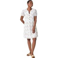 Roman Zig-Zag Embroidered Cotton Tunic Dress Cream