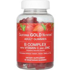 Jordbær Kosttilskudd California Gold Nutrition B Complex with Vitamin C and Zinc Gummies - Strawberry 90 st