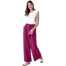 Pink Trousers Roman Textured Cotton Wide Leg Trousers Magenta