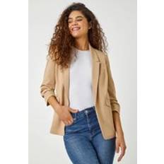 Stretch - Women Blazers Roman Ruched Sleeve Stretch Blazer Natural