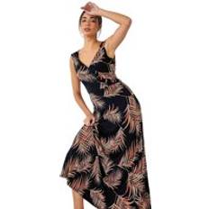 Clothing Roman Tropical Puff Print Wrap Maxi Dress Orange