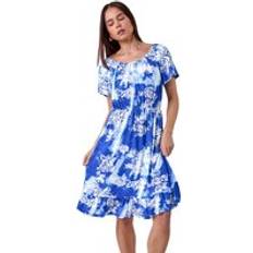 Clothing Roman Petite Abstract Floral Stretch Frill Dress Blue