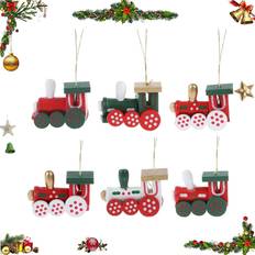 Natural Christmas Tree Ornaments Tianfu Wooden Pendant, 6 Pieces Train Christmas Tree Ornament