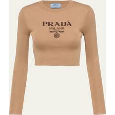 Prada Women Jumpers Prada Logo-Intarsia Rib Cropped Silk Sweater