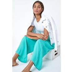 Men Trousers & Shorts Roman Linen Blend Stretch Waist Culottes Teal