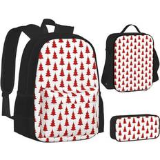 Backpacks Lakimct Red Christmas Trees School Backpack Set for Boys Girls Womens Men Laptop Bookbag Casual Daypack Fits 15 inch Laptop with Lunch Tote Bag & Pencil Bag