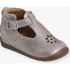 Beige First Steps Children's Shoes Vertbaudet T-Strap Shoes Glittery Leather Baby Girls - Brown Medium Metallized
