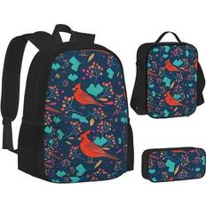 Backpacks Lakimct Red Cardinal Birds School Backpack Set for Boys Girls Womens Men Laptop Bookbag Casual Daypack Fits 15 inch Laptop with Lunch Tote Bag & Pencil Bag