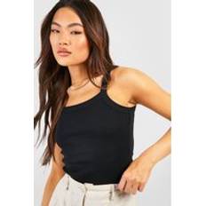 XL Tank Tops boohoo Thick Binding Curved Strap Rib Vest Black