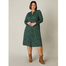 Clothing Live Unlimited Curve Jersey Spot Print Relaxed Shirt Dress, Green/Multi