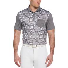 Golf - Gris Ropa Original Penguin Men's 50's Color Block Print Golf Polo Short Sleeve in Quiet Shade Gray, Medium, Recycled Polyester/Elastane Quiet Shade Gray