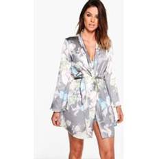 Florals - Women Robes boohoo Womens Satin Floral Print Robe Grey