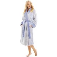 Camille Deep Pile Fluffy Bathrobe With Reverse Collar and Cuffs Blue 14-16