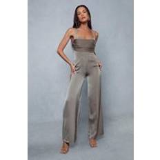 Bronze Jumpsuits & Overalls Misspap Satin Draped Bust Halterneck Straight Leg Jumpsuit Bronze