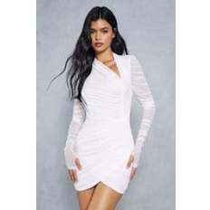 Clothing Misspap Mesh Ruched Wrap Long Sleeve Dress Ivory