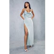 Clothing Misspap Premium Satin Cowl Neck Maxi Dress Sage