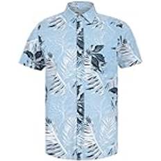 'Mahana' Cotton Short Sleeve Button-Up Printed Shirt Blue