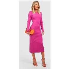 Dresses boohoo Womens Crepe Shoulder Pad Split Back Midi Dress Pink