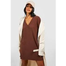 Midi Dresses - Oversize boohoo Womens Soft Rib Oversized Tshirt Dress Brown