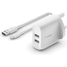 Belkin Boost Charge Dual USB-A Wall Charger 24W USB-A to Micro-USB Cable For Smartphones, Tablets, Wireless Headphones, Power Banks, Portable