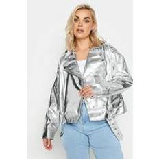 Silver - Women Outerwear Yours Metallic Biker Jacket Silver